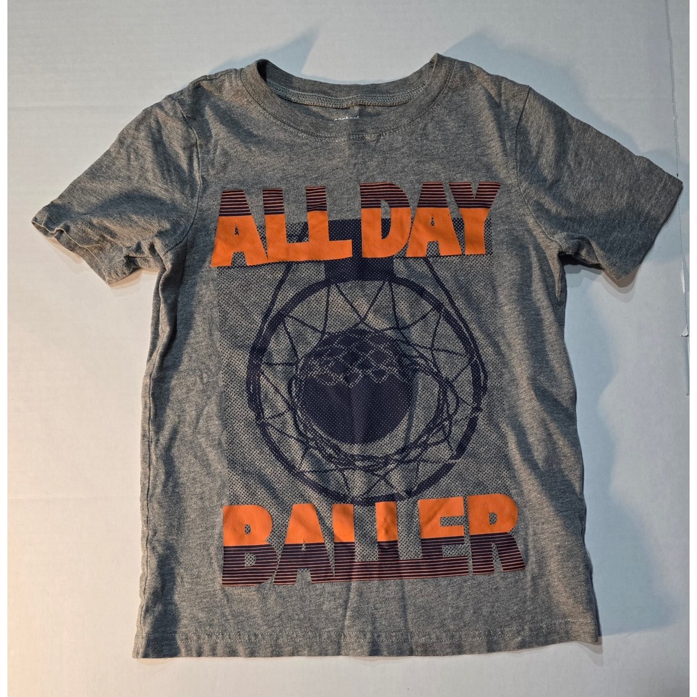 Carters Kid Boys Gray All Day Baller Basketball Graphic T-Shirt Size 8 Cotton